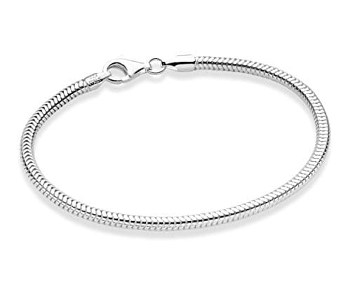 Miabella Solid 925 Sterling Silver Italian 3mm Snake Chain Bracelet for Women Men, Charm Bracelet, Made in Italy (Length 6.5 Inches (X-Small))