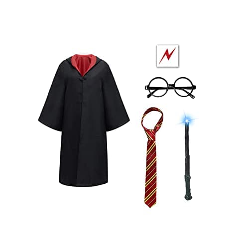 QXFQJT Wizard Costume Set 7PCS,Halloween Masquerade Party Harry Costume Cosplay Accessories (Ha-125)