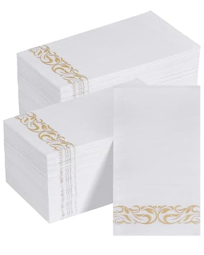 Goodluck 200 Pack 3-Ply Disposable Napkins - Soft & Absorbent Paper Hand Towels for Bathroom Guests, Dinner Party, Kitchen,Christmas， Wedding & Events, Parties - Floral Gold Trim
