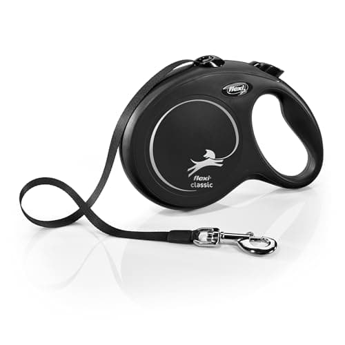 FLEXI New Classic Tape Retractable Dog Leash for Large Dogs Upto 110 lbs. – 26 ft., Black | Tangle Free Pet Walking Leash with One-Handed Brake, Pause, Lock|German Quality Product