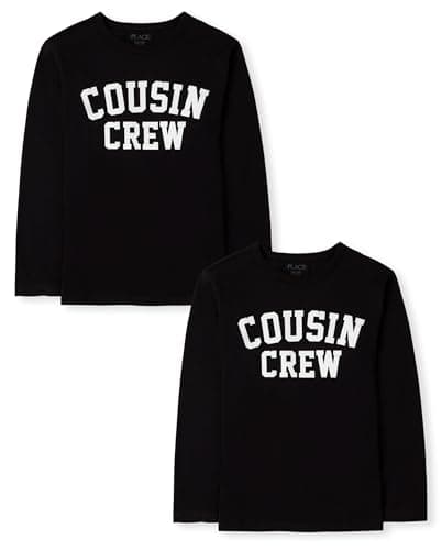 The Children's Place,Boys,Family,Mom,Dad,Sibiling Long Sleeve Graphic T-Shirts,Multipacks,Cousin Crew Black 2-Pack,X-Large