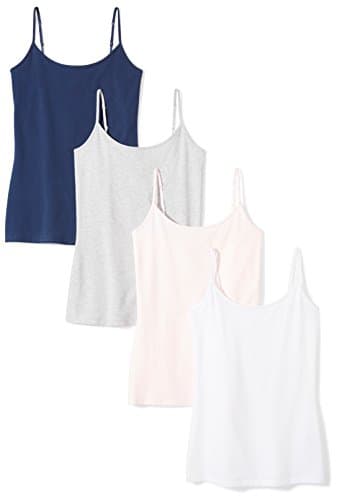 Amazon Essentials Women's Slim-Fit Camisole, Pack of 4, Dark Blue/Light Grey Heather/Pale Pink/White, Large