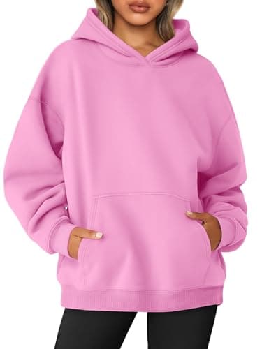 AUTOMET Oversized Sweatshirt for Women Fall Outfits 2024 Fleece Casual Hoodies Sweaters Long Sleeve Fashion Shirts with Pockets Pink M