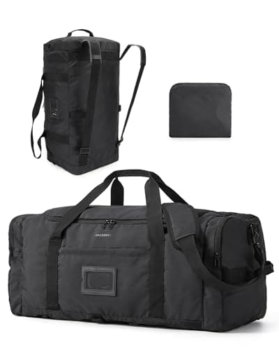 BAGSAMRT 60L Foldable Duffle Bag for Travel, Large Travel Duffel Bag for Men, 4 in 1 Travel Backpack, Carry on Weekender Bag, Black
