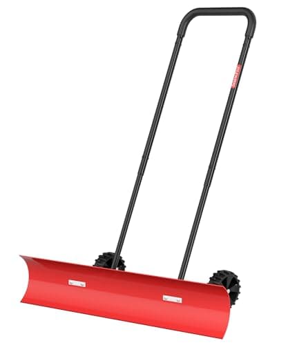 38 Inch Snow Shovel for Driveway, Brewin SnowPro Bi-Direction Heavy Duty Snow Pusher with Wheels and Angled Blade for Efficient Snow Removal, Back Saver Snow Plow for Doorway Sidewalk