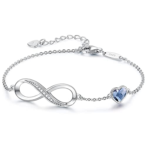 CDE Infinity Heart Symbol Charm Link Bracelet for Women 925 Sterling Silver Adjustable Mother's Day Gift Anniversary Jewelry Christmas Birthday Gifts for Wife Girlfriend Her