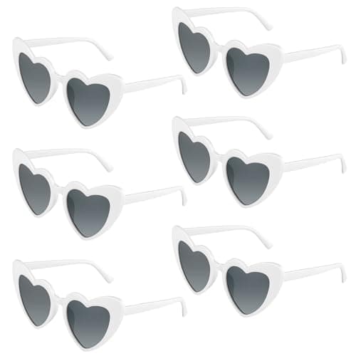 BOUBONI 6 Pack White Heart Sunglasses Vintage Heart Shaped Glasses Bulk Bachelorette Sunglasses for Women Wedding Party Supplies Favor