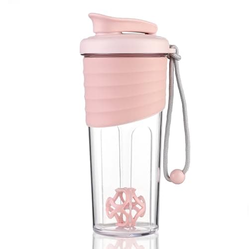 Kuoleopa Shaker Bottle - 24 oz Protein Mixer with Whisk Ball, Portable Pre Workout Drink Shaker Cup, Pink
