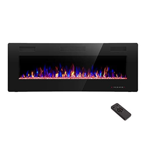 R.W.FLAME Electric Fireplace 50 inch Recessed and Wall Mounted,The Thinnest FireplaceLow Noise, Fit for 2 x 6 Stud, Remote Control with Timer,Touch Screen,Adjustable Flame Colors and Speed