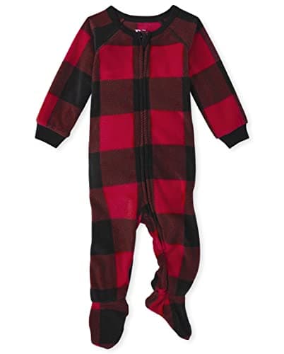 The Children's Place,Family Matching Chirstmas Holiday Fleece Pajamas Sets, Adult, Big Kid, Toddler, Baby,Baby & Toddler - Zip Sleeper,RED/BLK BUFF,4T