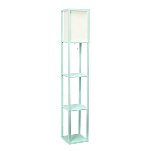 Simple Designs LF1014-WHT Etagere Organizer Storage Shelf Linen Shade Floor Lamp, White