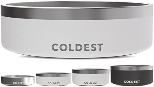 Coldest Dog Bowl - Anti Rust Metal & Non Slip Dog Bowls Large, Spill Proof Heavy Duty 3 Layers Insulated Dog Bowl - Food and Water Bowl for Dogs, Cats & Pets, Dishwasher Safe (42 oz, Epic White)