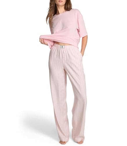 Victoria's Secret Cotton Tee Pajama Set, Short Sleeve Shirt and Long Flannel Pants, Pajamas for Women, Pretty Blossom, M