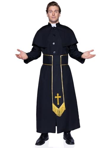 Leg Avenue Mens 2 Pc Priest Costume with Robe, Belt, MED/LGE, Black