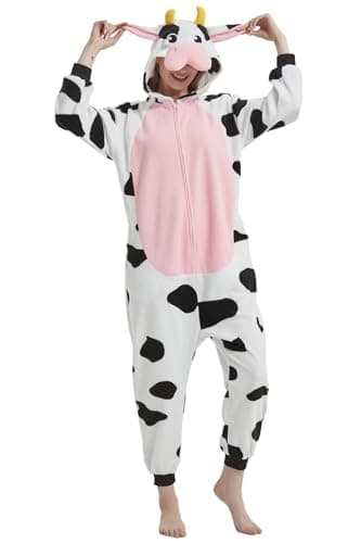 Sqlszt Cow Onesie adult Jumpsuit Unisex One-Piece Pajamas Cosplay Costume Sleepwear for Halloween christmas Women Men XL