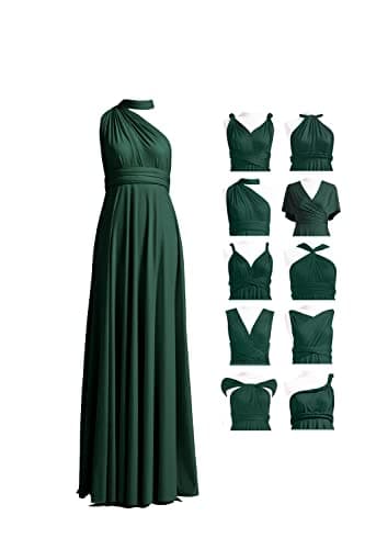 Infinity Dress with Bandeau, Convertible Dress, Bridesmaid Dress, Evening Dress, Transformer Maxi Dress (One Size, Dark Green)