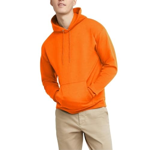 Hanes Men's Pullover EcoSmart Hooded Sweatshirt, Safety Orange, X-Large