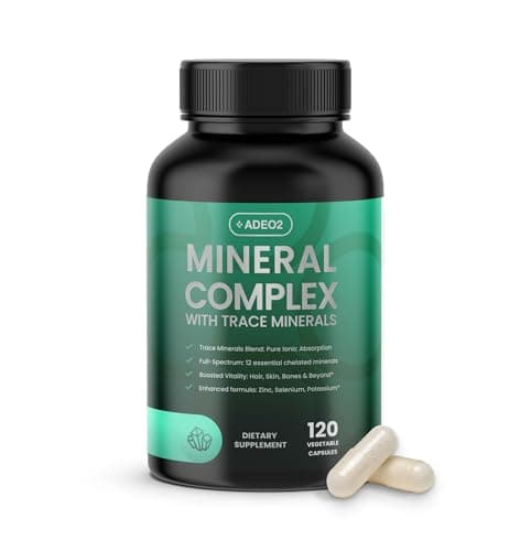 ADEO2 - Premium Blend of 52 Trace Minerals Complex with Essential Minerals in Chelated Form – All Natural and 100% Organic - 120 Capsules - Full Spectrum Ionic Mineral Blend - Safe for Women and Men