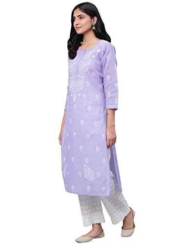 Ada Indian Hand Embroidered Chikankari Womens Cotton Kurti Kurta Tunic A133617 (Medium, Mauve)