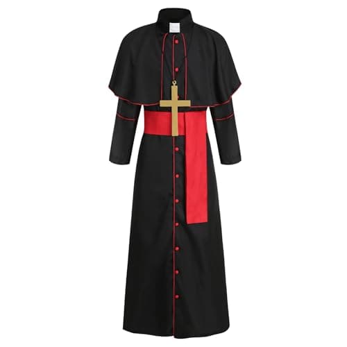 yolsun Priest Costume for Men, Black Clergy Robes Halloween Priest Outfit Cosplay Dress Up(Black Red, Large)