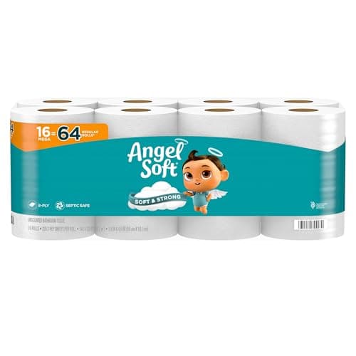 Angel Soft Toilet Paper, 16 Mega Rolls = 64 Regular Rolls, Soft and Strong Toilet Tissue