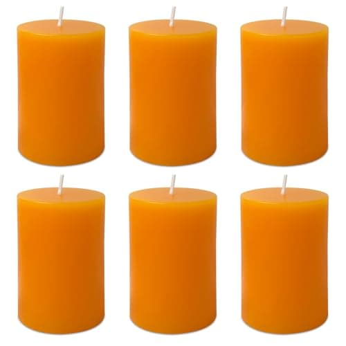 6 Pack 2x3 inch Pillar Candles, Orange Unscented Votive Candle for Celebration Home Decoration, Dripless and Long Burning Time