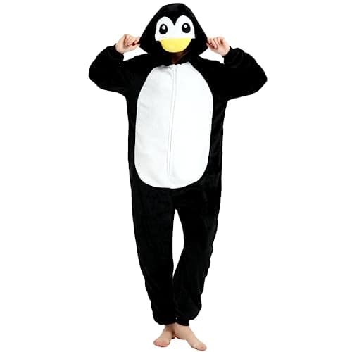 Yemnut Snug Fit Adult Unisex Penguin Onesie Cosplay Costume，One Piece Pajama Halloween Homewear Suit for Women and Men (Small, Penguin)