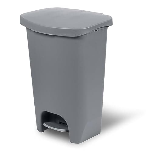 Glad Trash Can | Plastic Kitchen Waste Bin with Odor Protection of Lid | Hands Free with Step On Foot Pedal and Garbage Bag Rings, 13 Gallon, Grey