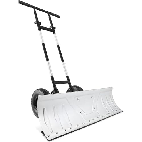 Best Choice Products 36in Galvanized Blade Heavy-Duty 2-Wheel Snow Pusher Hand Plow for Snow Removal w/Wheels, Adjustable Handle, Blade Angle - Silver