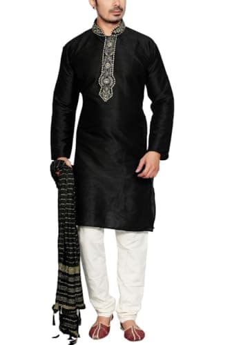 MKP9005 Black and Ivory Men's Kurta Pyjama Indian Suit Bollywood Sherwani (40)