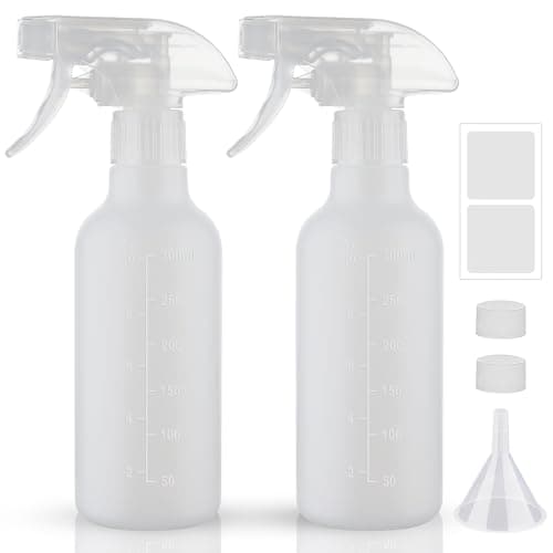 Hethyo Spray Bottles 12oz HDPE Spray Bottle for Hair Mist/Stream Scale Empty Heavy Duty Refillable Containers for Cleaning Solutions, Plants, Vinegar 2 Pack (White, 12oz)