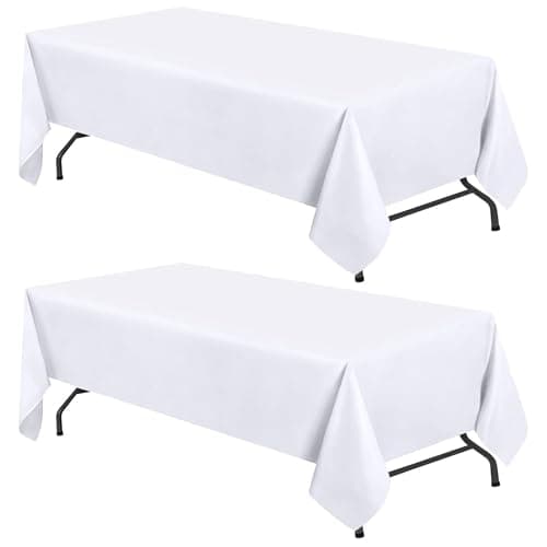 WEALUXE White Table Cloths for 6 Foot Rectangle Tables, 2-Pack, 60x102 inches, Water, Stain and Wrinkle Resistant, 200 GSM Washable Poly Fabric Tablecloths Rectangular, Elegant and Durable