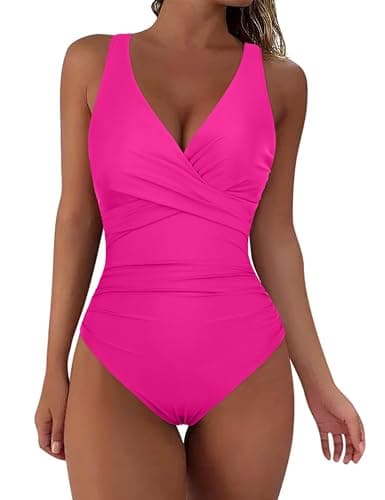 Hilor Hot Pink Underwire Bathing Suit for Women Supportive One Piece Swimsuit Push Up Wrap Twist Monokini Swimwear 8