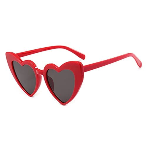 YooThink Heart Shaped Sunglasses for Women,Vintage Cat Eye Mod Style Retro Kurt Cobain Glasses (Red)