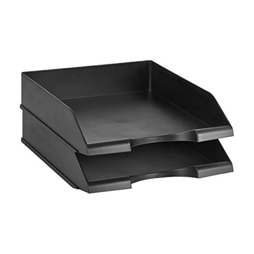 Amazon Basics Rectangular, Stackable Office Letter Organizer Desk Tray, Black, Pack of 2