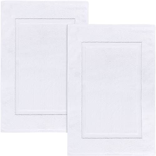 Utopia Towels Cotton Banded Rug Bath Mats, [Not a Bathroom Rug] 21x34 Inches, 100% Ring Spun Cotton - Highly Absorbent and Machine Washable Shower Bathroom Floor Towel, White, 2 Pack