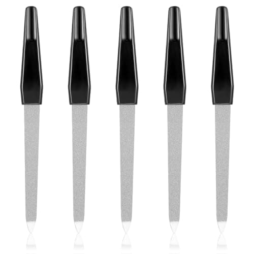 5PCS 6" Finger Nail Files Black Metal Nails File for Natural Nails, Stainless Steel Sword Fingernail Files with Sharp Pointed Tip Non Slip Handle, Diamond Nail Filer for Women Sapphire Grit