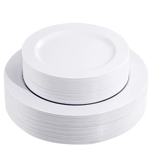 FLOWERCAT 60PCS White Plastic Plates - Heavy Duty White Disposable Plates for New Year Party/Wedding - Include 30PCS 10.25" White Dinner Plates & 30PCS 7.5" White Dessert Plates for Christmas