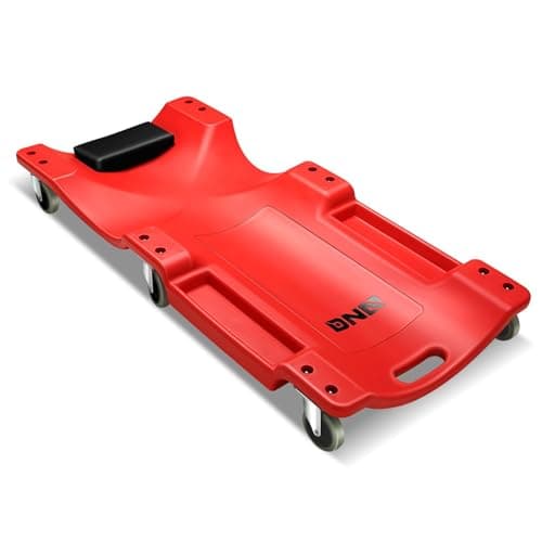 DNA MOTORING 40 Inch Mechanic Creeper, Blow Molded Low Profile Rolling Garage Creeper, w/Padded Headrest, Dual Tool Trays, 350lbs Capacity, Red, TOOLS-00005