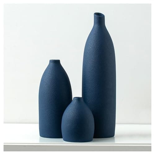 Mdaolv Matte Blue Vase Set Navy Blue Decor Coastal Decor Vases for Kitchen Island Living Room Office Table Fireplace Mantle Decorations & Bathroom Shelf Decor Centerpiece Table Decorations Ceramic