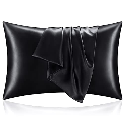 BEDELITE Satin Pillowcase for Hair and Skin, Super Soft and Cooling Similar to Silk Pillow Cases 2 Pack with Envelope Closure, Gift for Women Men(20"x26" Standard Size, Black)