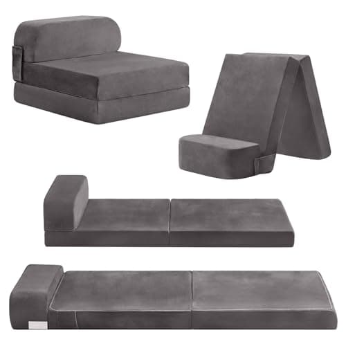 Tiita Folding Sofa Bed for Kids, Toddler Fold Out Couch Beds with Removable Cover, Kids Futon Sleeper Chair Folding Bed Mattress for Children Room, Living Room, Guest Room,Grey