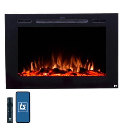 Touchstone Smart Electric Fireplace-The Forte 40 Inch Recessed Mounted-30 Realistic Ember Color/Flame Options-1500W Heater w/Thermostat-Black-Log & Crystal Hearth Options-Alexa/WiFi Enabled