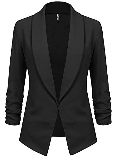 LL WSK2324 Women 3/4 Sleeve Blazer Open Front Cardigan Jacket Work Office Blazer XL Black