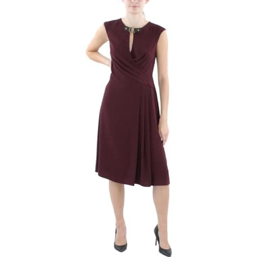 Lauren Ralph Lauren Womens Buckle Trim Knee-Length Sheath Dress Red 12