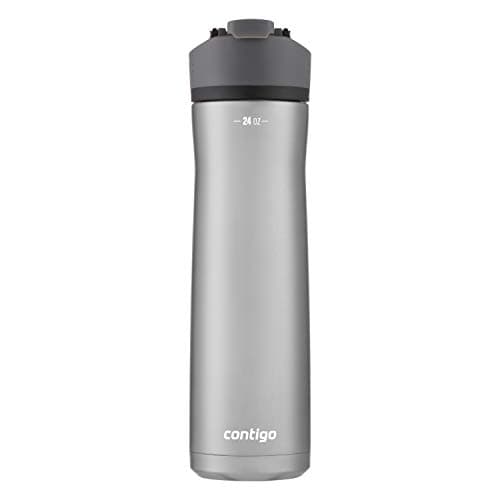 Contigo Cortland Chill 2.0 Vacuum-Insulated Stainless Steel Water Bottle, Spill-Proof Sip Technology, Interchangeable Lid, 24oz, Steel/Licorice, Perfect for Fitness Travel Everyday Use