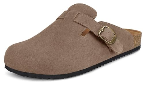 Cork Clogs for Women Mens Genuine Suede Leather Clogs Soft Footbed Potato Shoes with Arch Support Brown