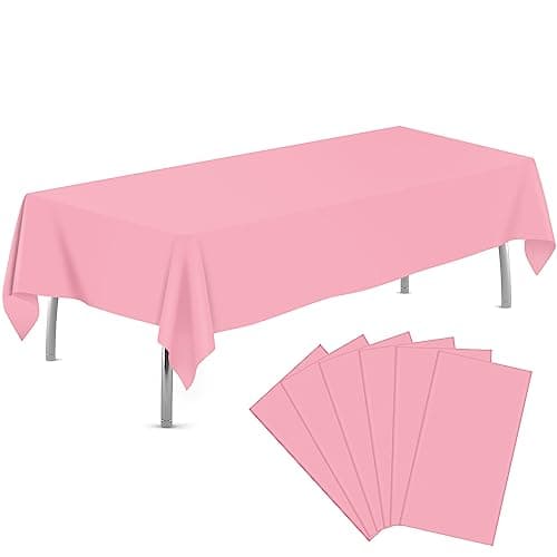 tujol Pink 6 Pack Plastic Table Cloth 54" x 108", Disposable Tablecloths Rectangle Table Cover, Plastic Table Cloths for Parties