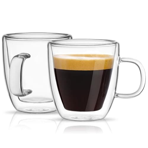 Mfacoy Glass Double Wall Insulated Espresso Cups (Set of 2), 5.4 oz Glass Espresso Shots Cup with Handle, Insulated Glasses Espresso Mugs, Small Coffee Cups, Espresso Shot Glass, Espresso Shot Glass