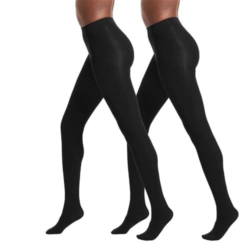 No Nonsense Women's Super Opaque Control-top Tights, Black/Black, Medium (Pack of 2)